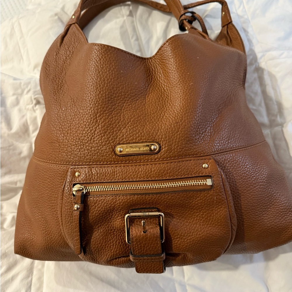 MICHAEL Michael Kors Brown Hobo Bag Pebbled Leather
